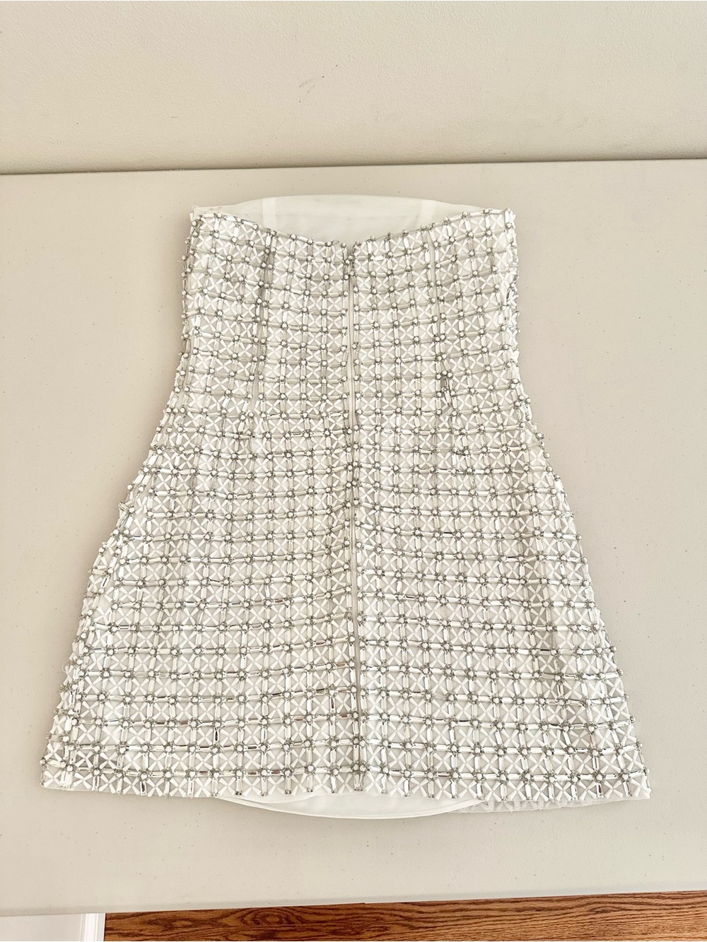 NWT Ramy Brook Harper Beaded Strapless Mini Dress Ivory Silver 6 Bridal $1095 - Picture 5 of 11